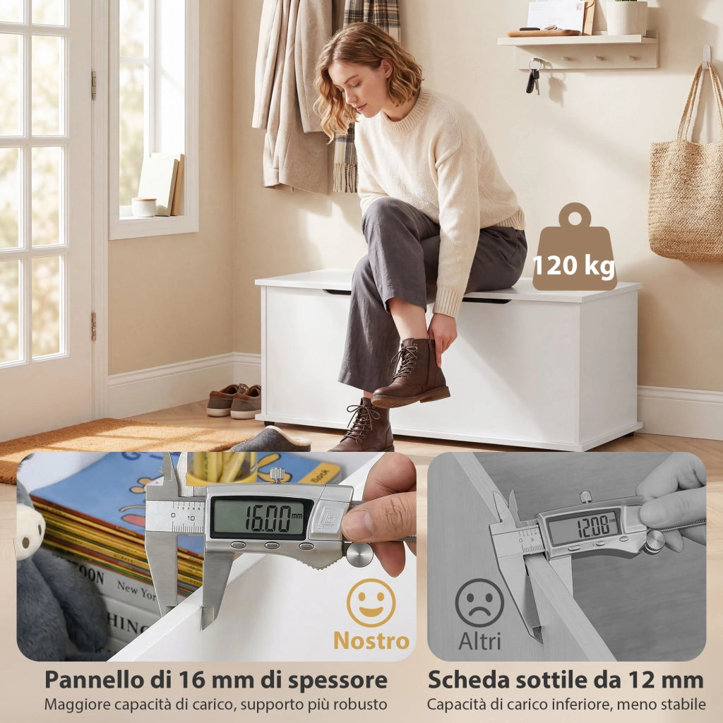 Cassapanca Contenitore Multiuso in Legno ¨C Zephmum ¨C Bianco 100x40x40cm