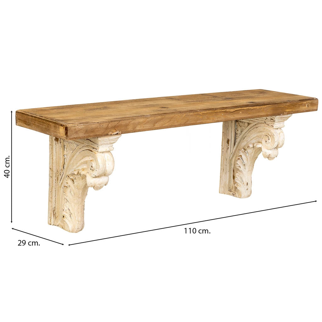 Mensola da parete in magnesio e legno, marrone e bianco, 110x29x40h cm
