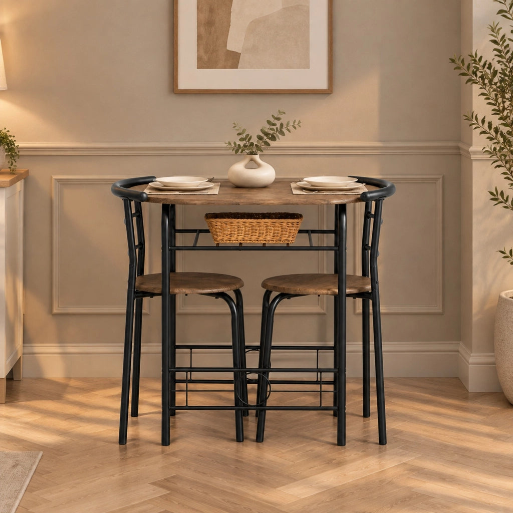 Set bistrot nero con tavolo e 2 sedie, ripiano inferiore