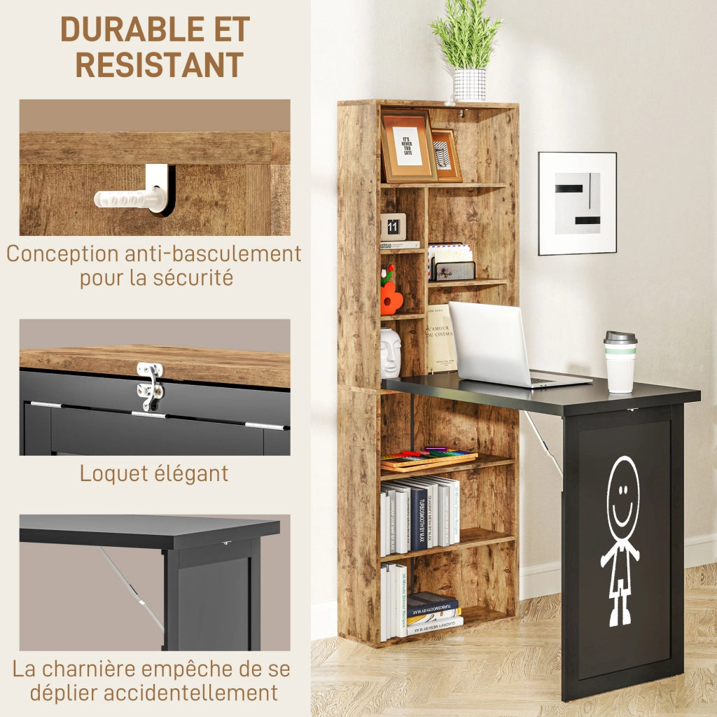 Scrivania con libreria e scaffale regolabile, postazione computer e lavagna ¨C zephmum ¨C 98x51x153cm, marrone