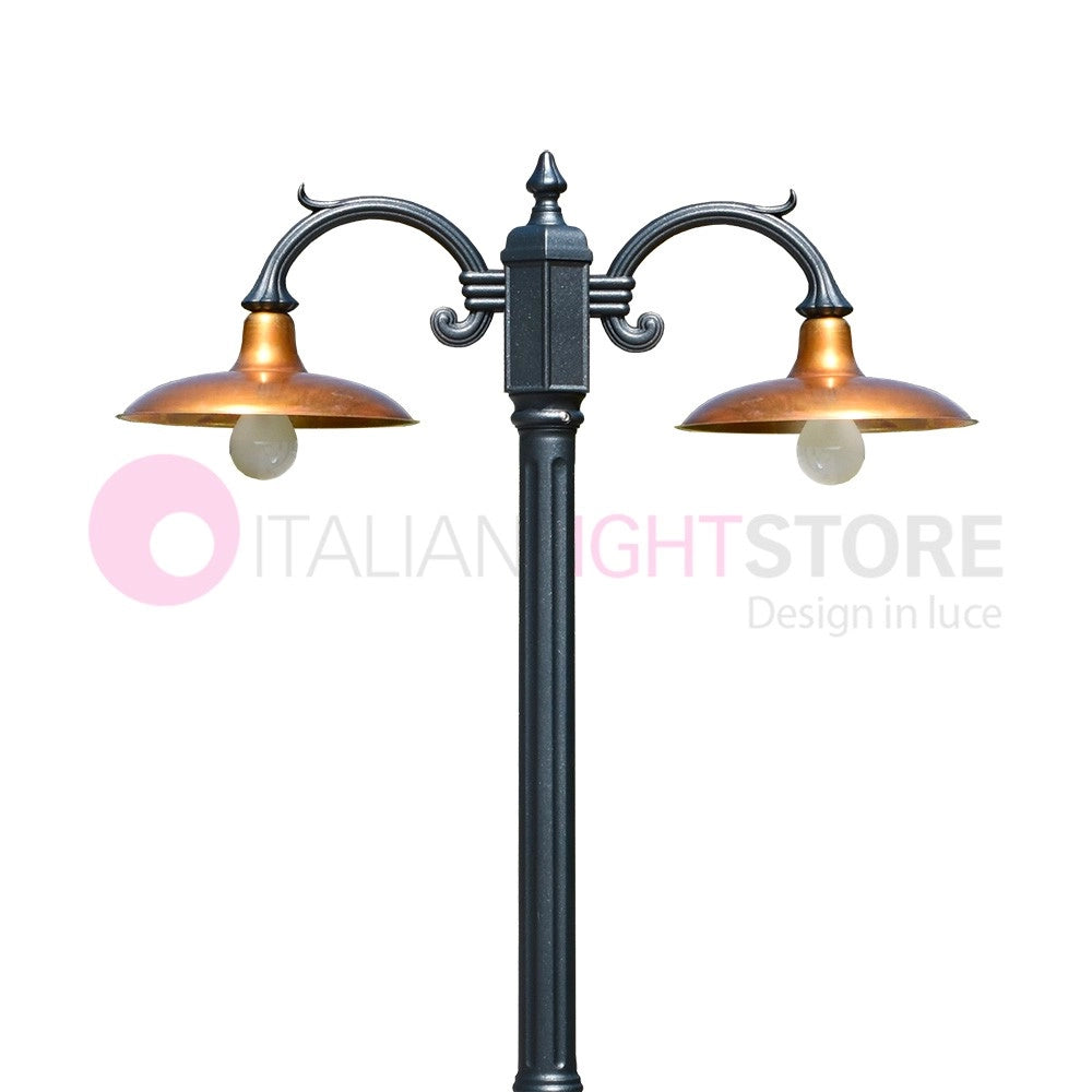 NIKE ANTRACITE Lampione da giardino 2 luci con piatti in ottone anticato