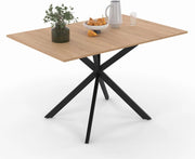 ALIX Tavolo da pranzo quadrato allungabile per 4-6 persone con gamba in legno e ragno nero 80-120 cm