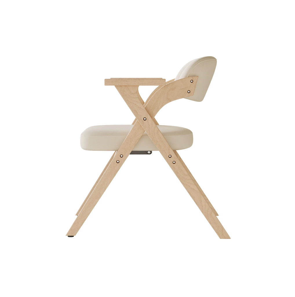 Set di 4 sedie pieghevoli da pranzo con struttura in legno e cuscino in lino beige