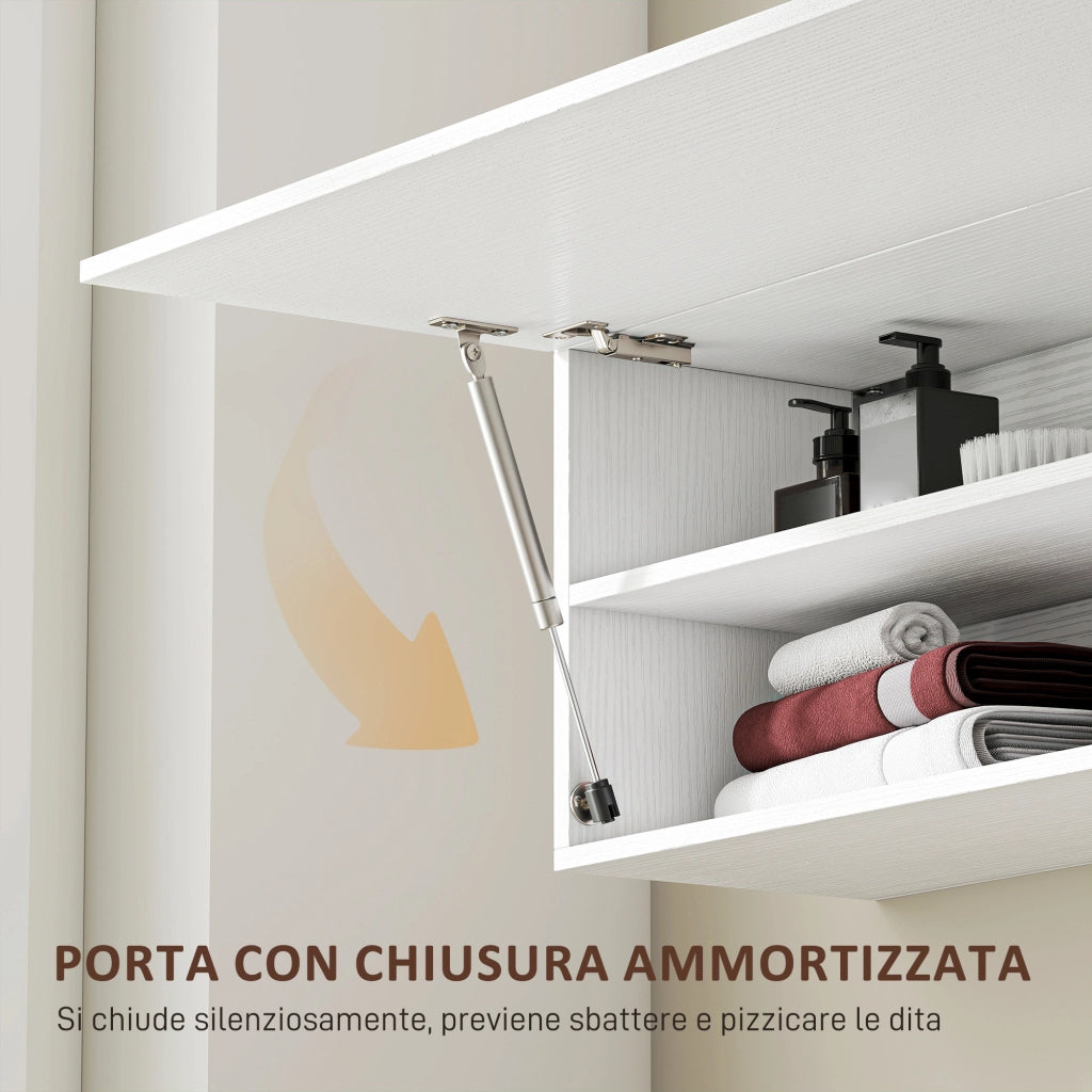 Mobile Bagno a Parete 120x23x30 cm con Anta Ammortizzata 2 Scomparti e Mensola Regolabile in MDF Bianco