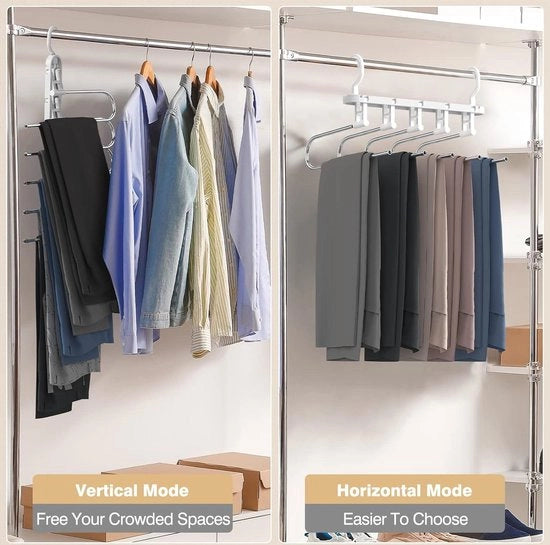 Organizzatore multifunzionale per pantaloni, sciarpe e gonne - Rullo 5 livelli per magazzino con asciugamano - Pantaloni appesi - Grigio