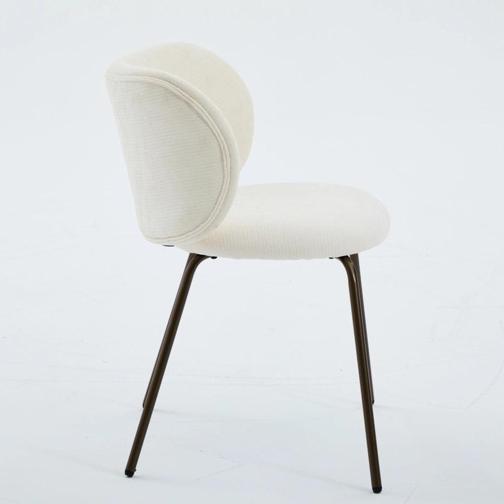 Sedia da pranzo in velluto - Zephmum- Schienale curvo gambe in bronzo, set di 2, colore crema