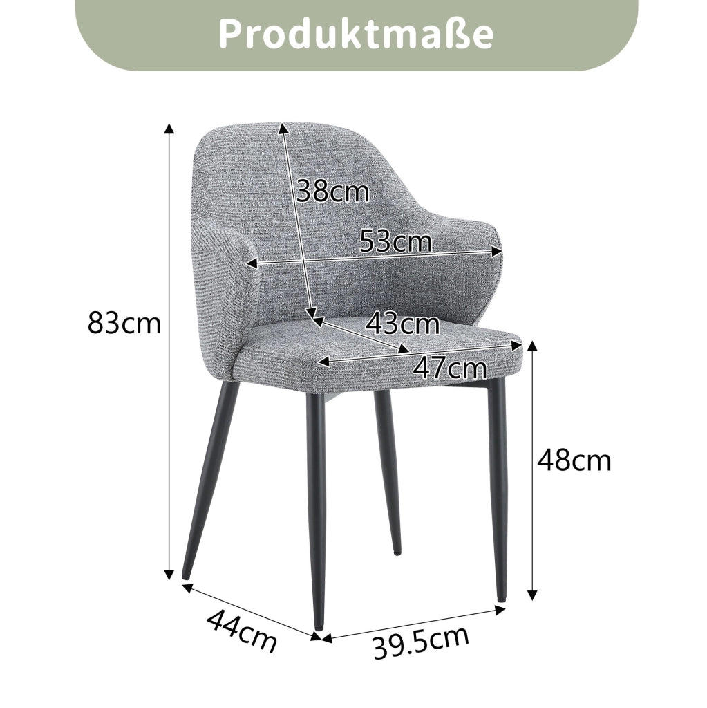 Set di 2 sedie da pranzo 83 cm con schienale avvolgente in tessuto e metallo; grigio e nero
