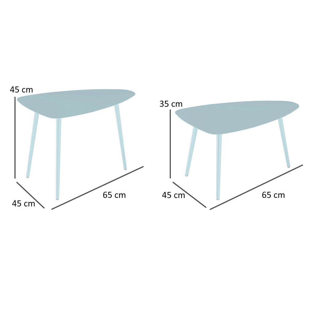 Tavolino da esterno triangolare impilabile ¨C zephmum ¨C blu chiaro, acciaio, 2 pezzi