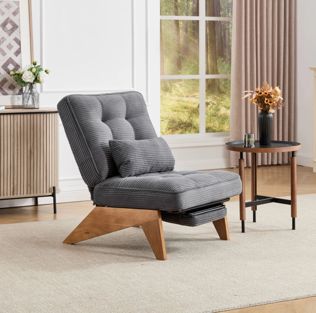 Poltrona lounge reclinabile con schienale regolabile; cuscino lombare; 127x73x90 cm; grigio scuro in corduroy