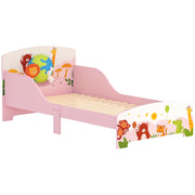Lettino per Bambini 3+ Anni in Legno con Bordi Rialzati e Sponde di Sicurezza, 143x77x60 cm, Rosa