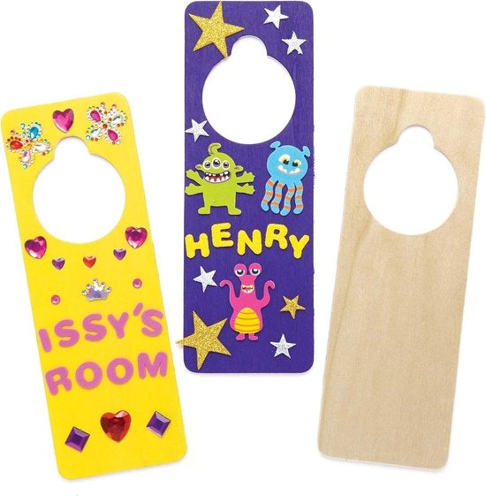 Hanger per porta in legno per dipintura - set di fai da te per bambini - 6 pezzi - 24 cm - colori del legno