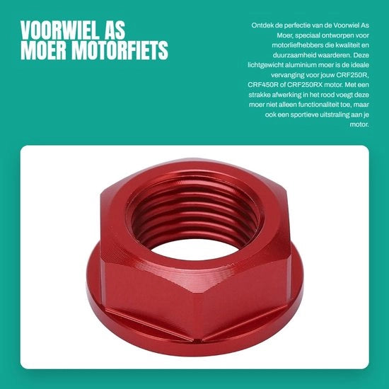 Asse anteriore a vite Schroefmoer CNC alluminio - Sostituzione per CRF250R/CRF450R/CRF250RX - Mozzo a vite - M16x1.5 - Leggero - Progettato specificamente - Mozzo a vite