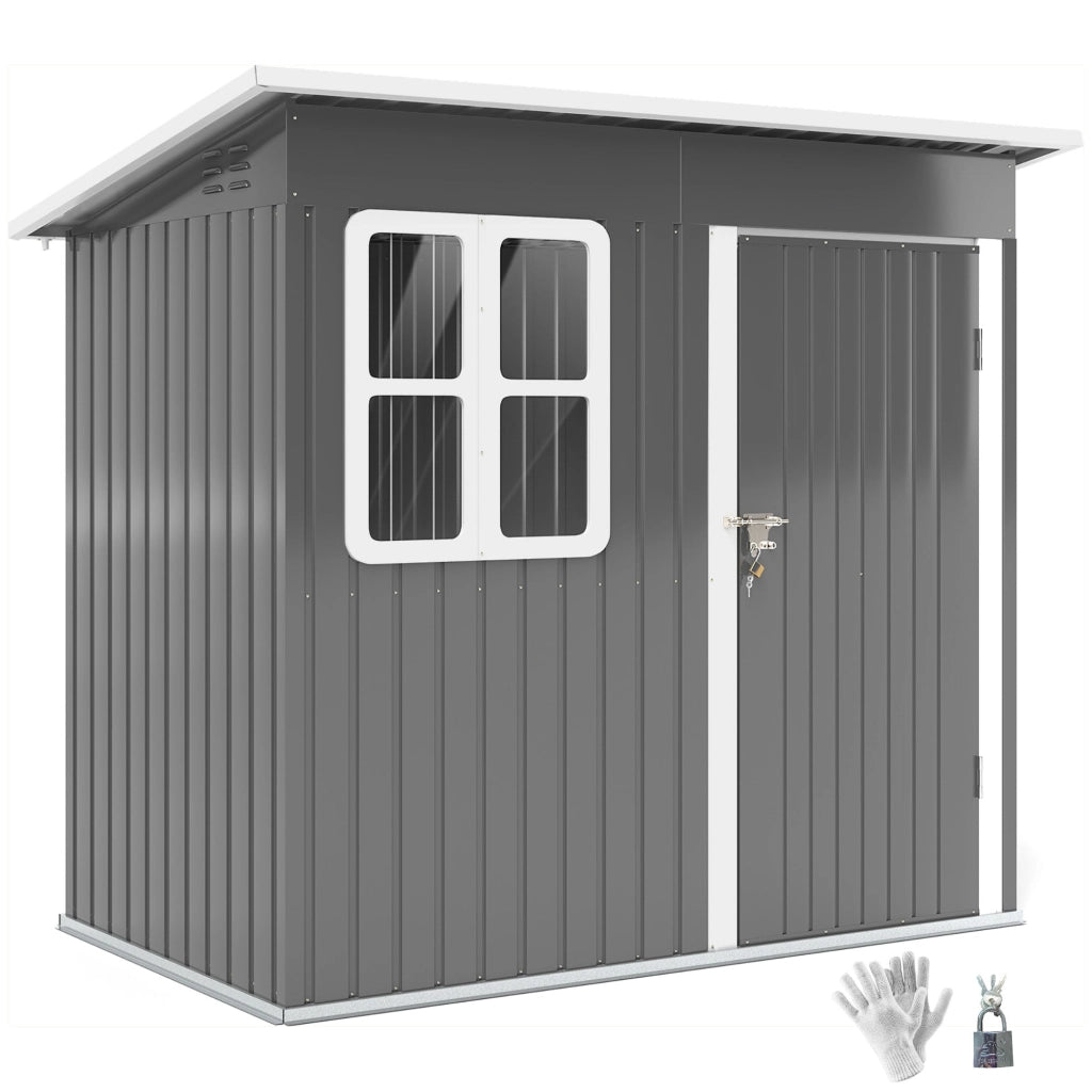 Casetta Box da Giardino 220x130 cm Porta con Blocco Finestra e Prese d'Aria in Acciaio Grigio