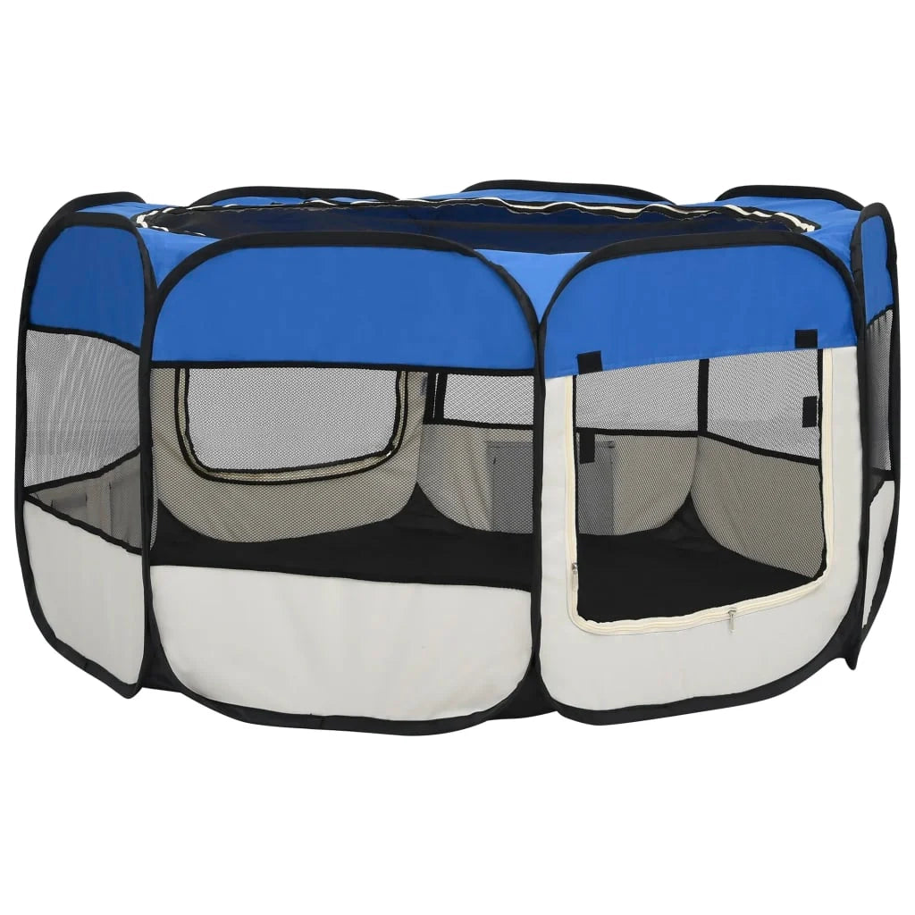 Box pieghevole per cani con borsa per il trasporto 125 x 125 x 61 cm blu 02_0001725