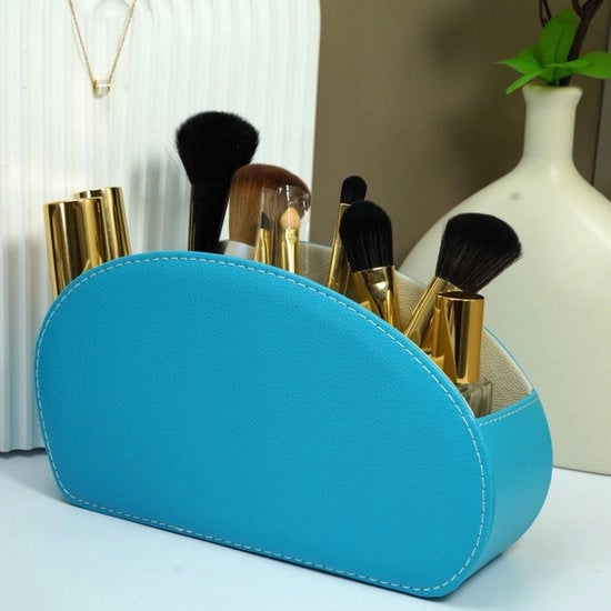 Cassetto per ufficio - Cassetto per cosmetici - 1 pz. - Cassetto per dispositivi remoti - con 5 contenitori - Accessori per ufficio in pelle PU - per la conservazione della carta da lettere - articoli da ufficio con disegno litchi - Blu celeste