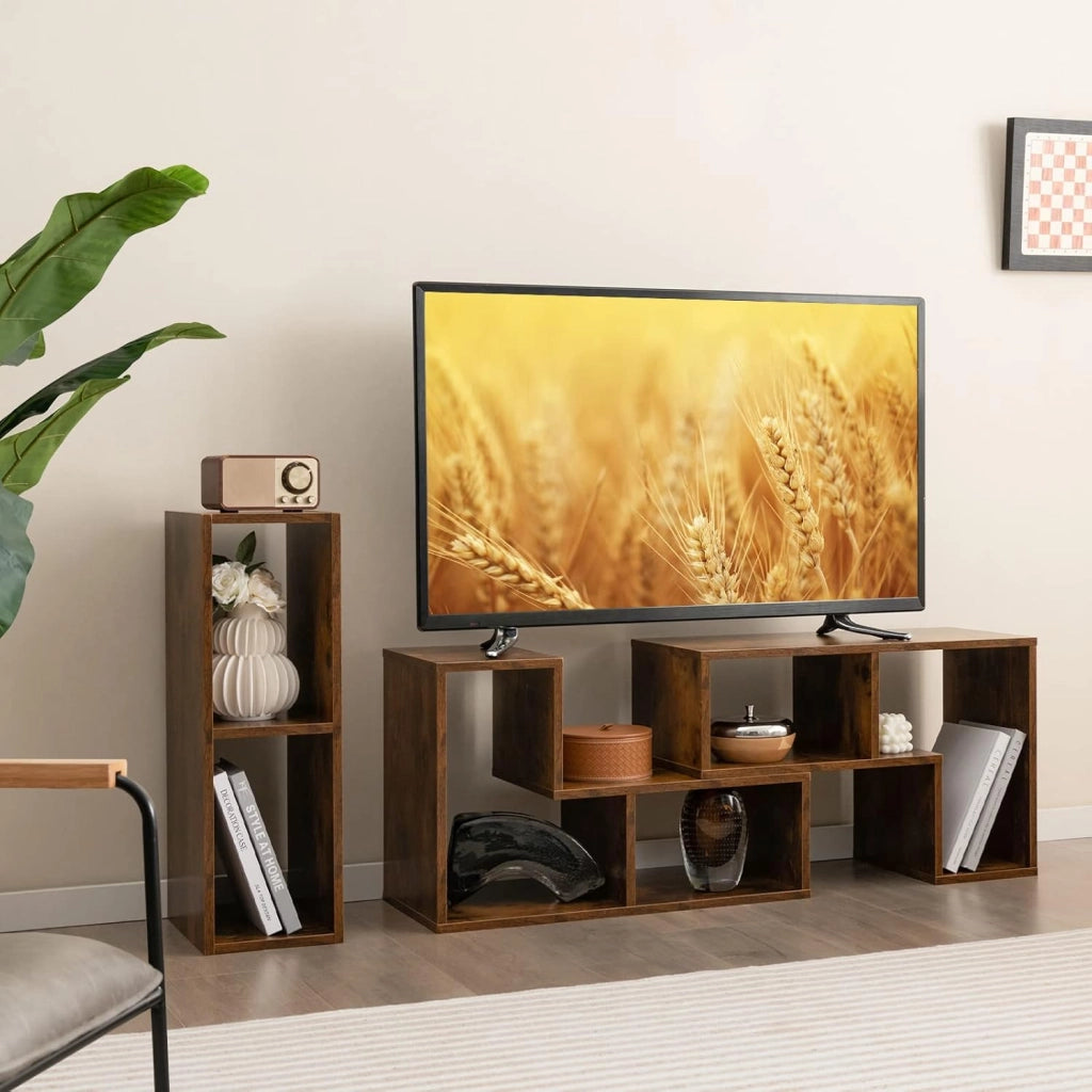 Mobile TV Soggiorno in Legno, Mobile Porta TV Liberamente Combinabile, per TV fino a 65”, Mobiletto TV Multifunzione con 6 Vani Aperti, 134 x 30 x 43 cm (Marrone)