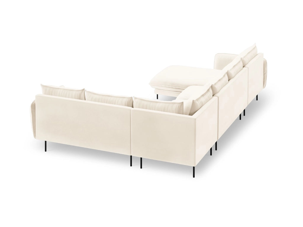 Cosmopolitan Design - Divano panoramico destro "Vienna" 7 posti in velluto beige chiaro 