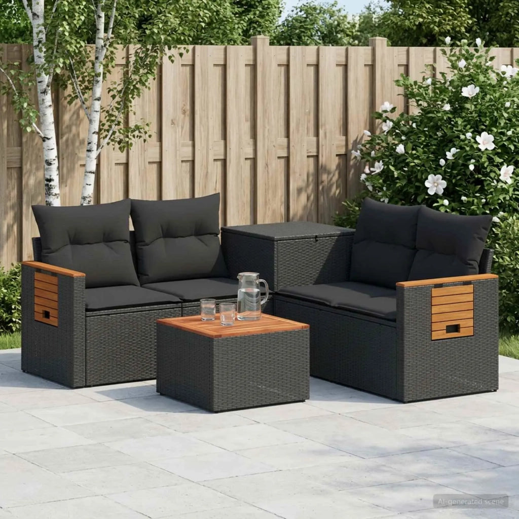 Set di divani 6 pz Nero Rattan sintetico e Acciaio 3447661