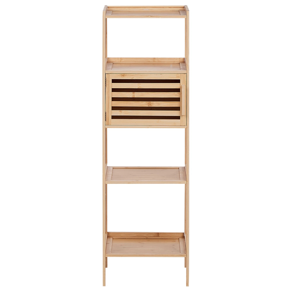 Scaffale da bagno in marrone chiaro di bambù Stoccaggio da bagno 4 ripiani 1 porta