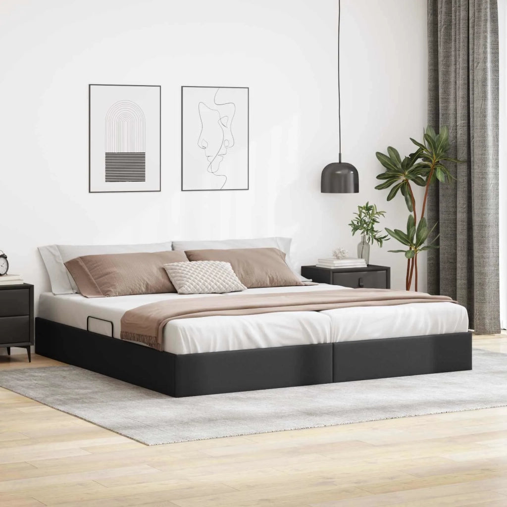 Letto ottomano Nero 200 x 200 cm Pelle Sintetica 3442786