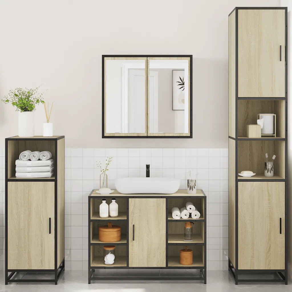 Set Mobili da Bagno 4 pz Rovere Sonoma in Legno Multistrato