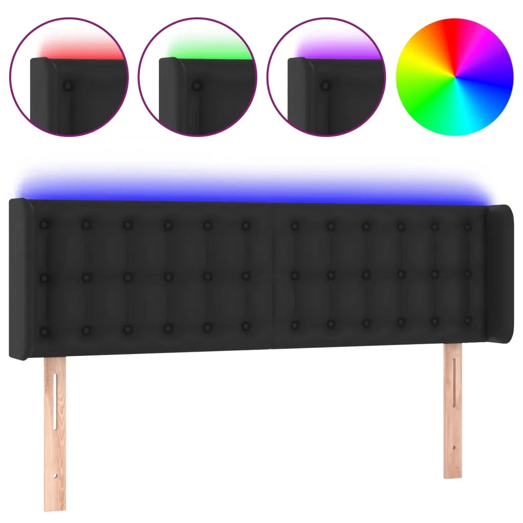 Testiera | Testata a LED Nera 147x16x78/88 cm in Similpelle