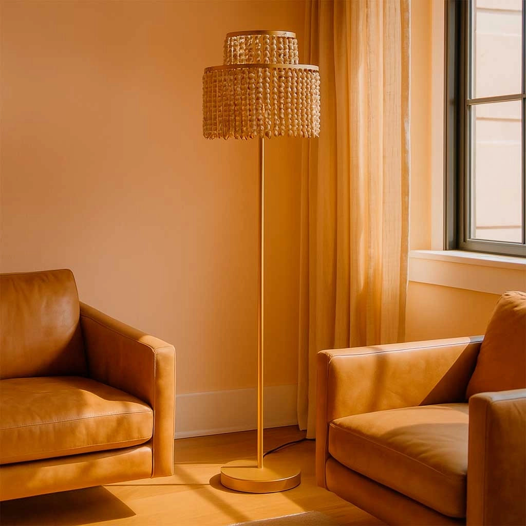 Lampada da terra in metallo e legno 38x38x130,5/152,5h cm