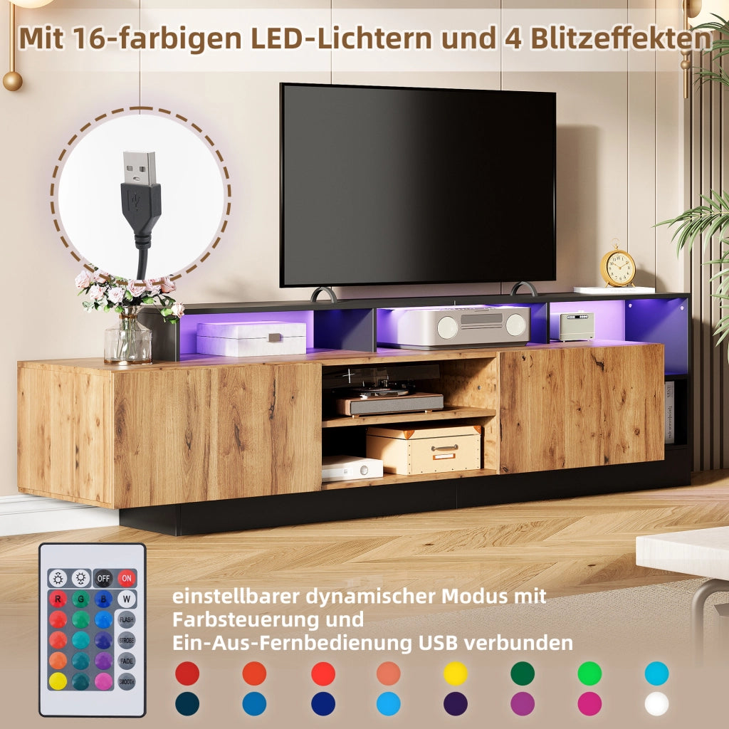 Mobile TV con 2 ante ribaltabili; vani aperti e LED per soggiorno e camera da letto; 190×40×48.5 cm