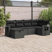 Set Divano da Giardino 6 pz con Cuscini Nero in Polyrattan