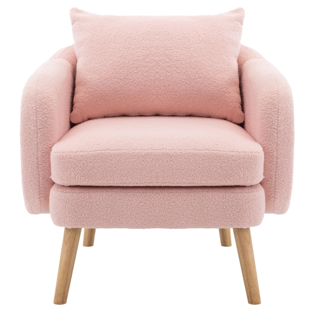 Poltrona singola in tessuto Teddy rosa con cuscino; seduta 14 cm; 71x72x71 cm