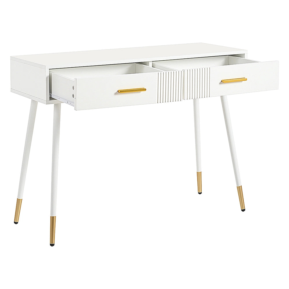 Coiffeuse con 2 cassetti - Xylo - 100x40x76 cm - Bianco - Gambe in metallo