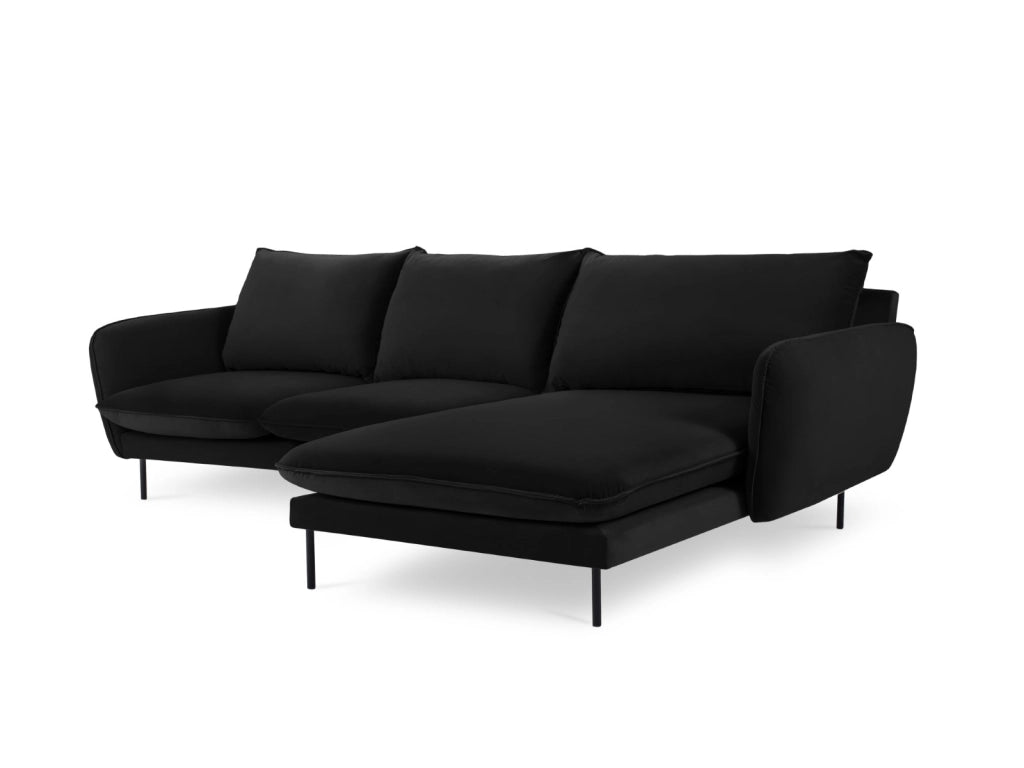 Cosmopolitan Design - Divano angolare destro "Vienna" 5 posti in velluto nero 