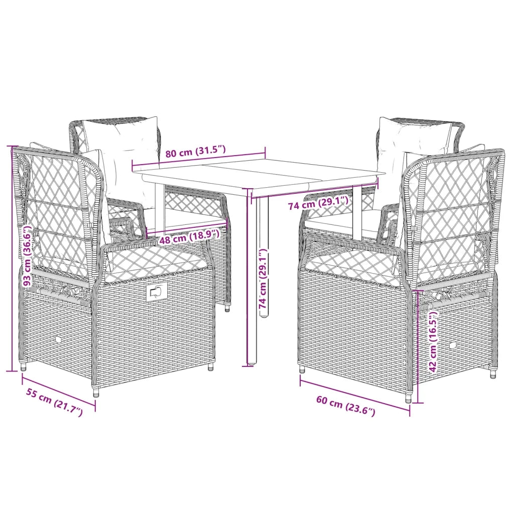 Set da Pranzo da Giardino 5 pz con Cuscini in Polyrattan Grigio 3262993
