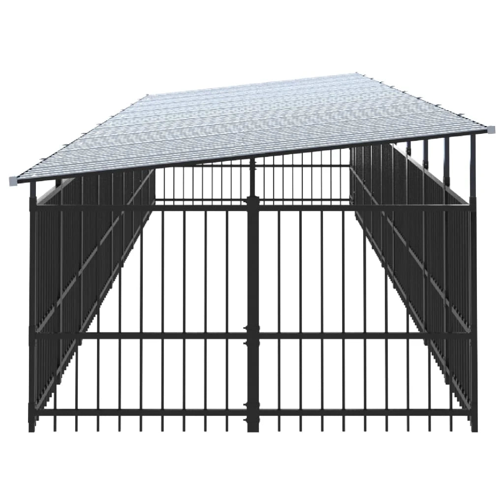 Cuccia gabbia per animali da esterno pac con tetto per cani in acciaio 16,89 m² nero 02_0041750