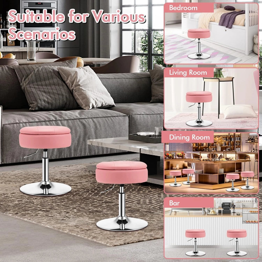 Sgabello Girevole a 360° con Ruote, 51-66 cm Altezza Regolabile Sedia da Lavoro, per Camera da Letto, Soggiorno, Bar, 3 Colori
