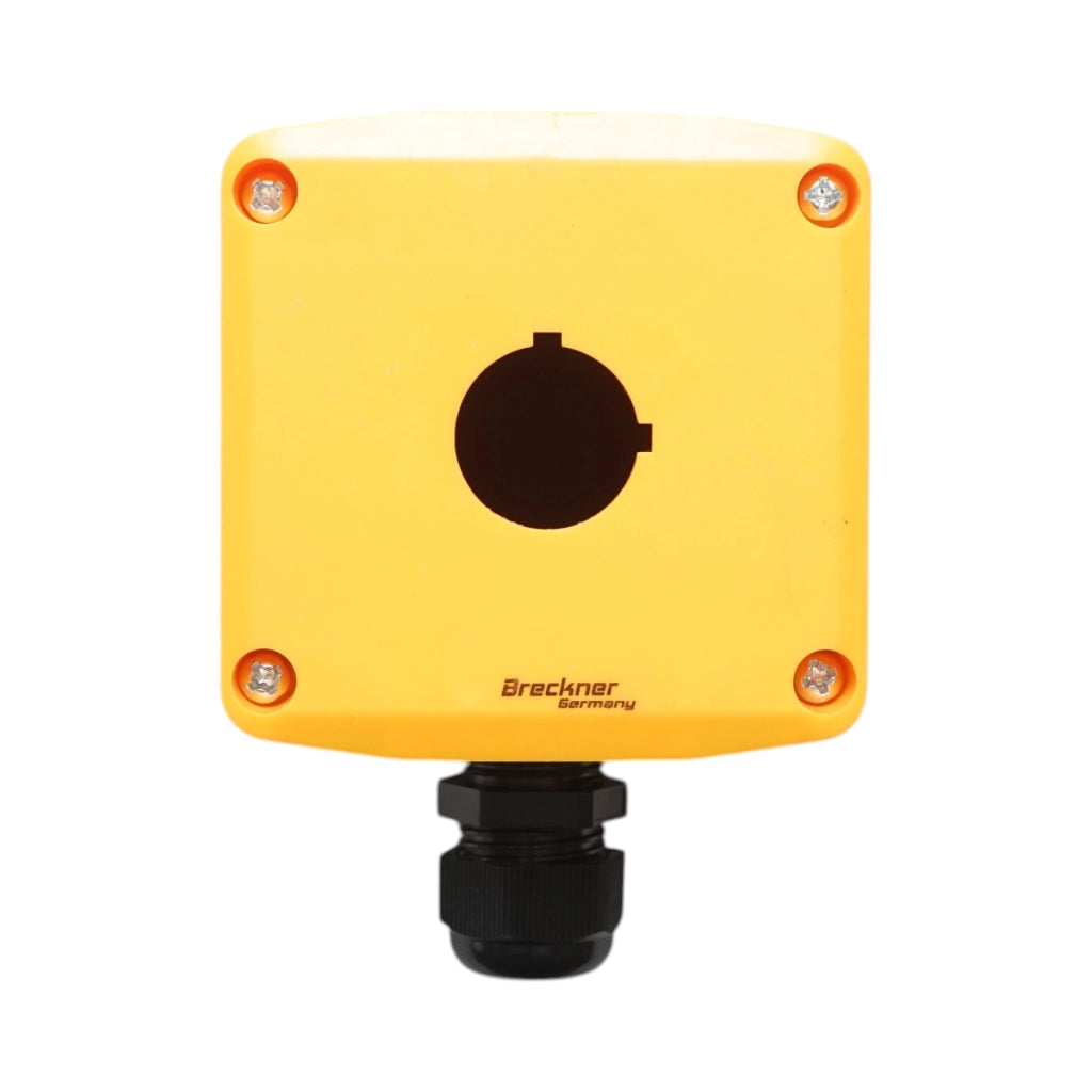 Scatola di comando a 1 pulsante, gialla, con protezione 78x78x54mm IP68 Breckner Germany