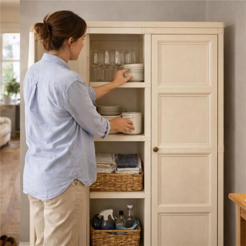 ARMADIO 4 MODULI ANGORA 79X43X164 CM CON 4 RIPIANI E VANI APERTI – MOBILE ALTO CONTENITORE PER ZONA LIVING E STUDIO