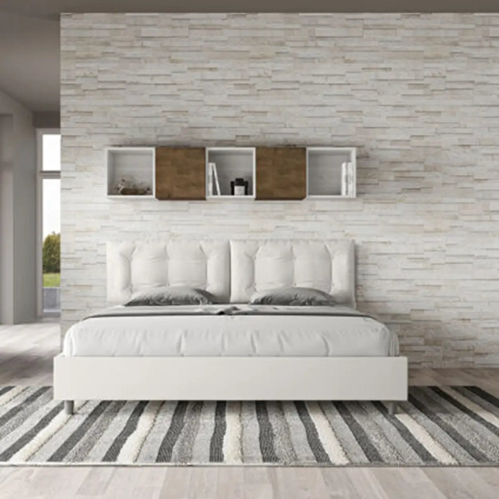 Letto matrimoniale king size contenitore imbottito 200x200 similpelle bianco Annalisa Large