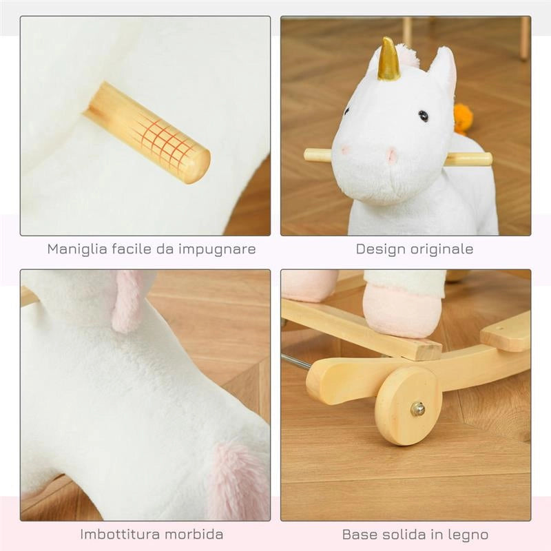 CAVALLO A DONDOLO A FORMA DI UNICORNO BIANCO