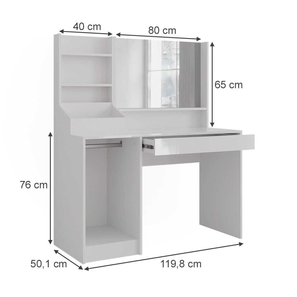 Vicco Tavolo da toeletta Bianco/bianco lucido 119.8 cm 3 parti