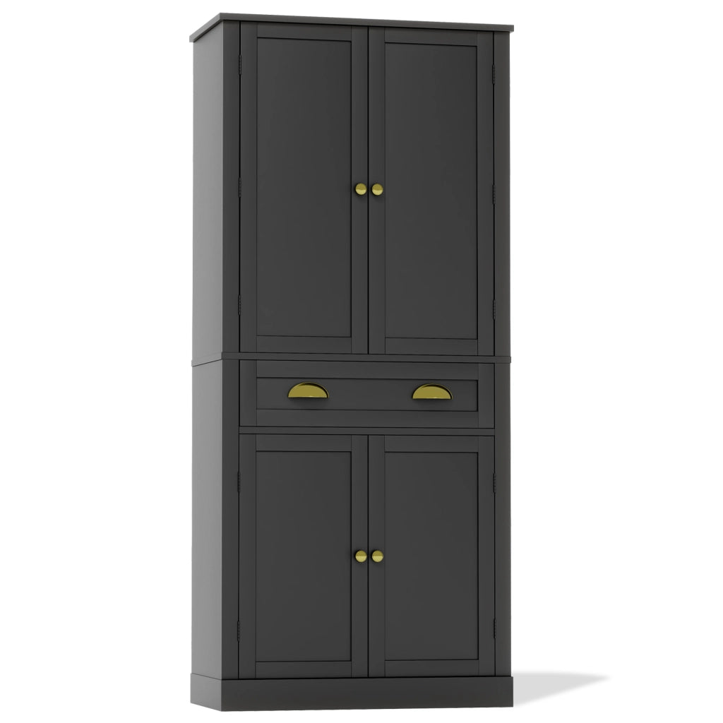 Mobile Dispensa 80x40x182 cm Nero con 4 Ante; 1 Cassetto; 4 Ripiani Regolabili e Portaoggetti