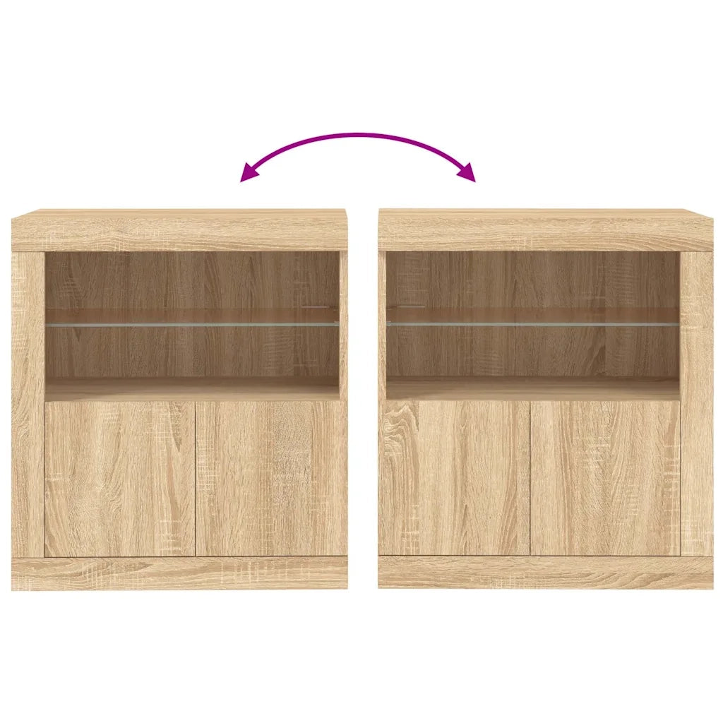 Credenza | Madia | Buffet da pranzo | Armadio da pranzo con Luci LED Rovere Sonoma 60,5x37x67 cm
