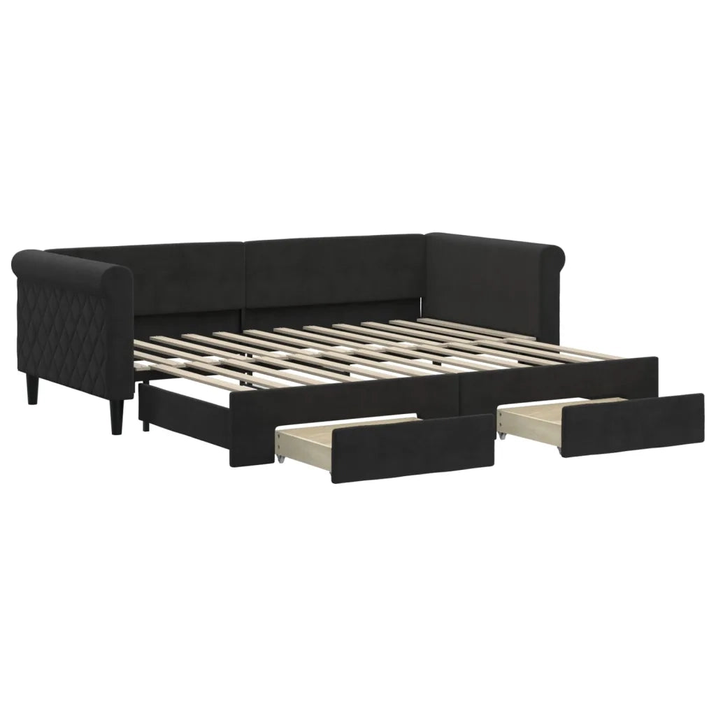Divano Letto Estraibile con Cassetti-Sofa Letto-Daybed Nero 90x200 cm in Velluto 475513