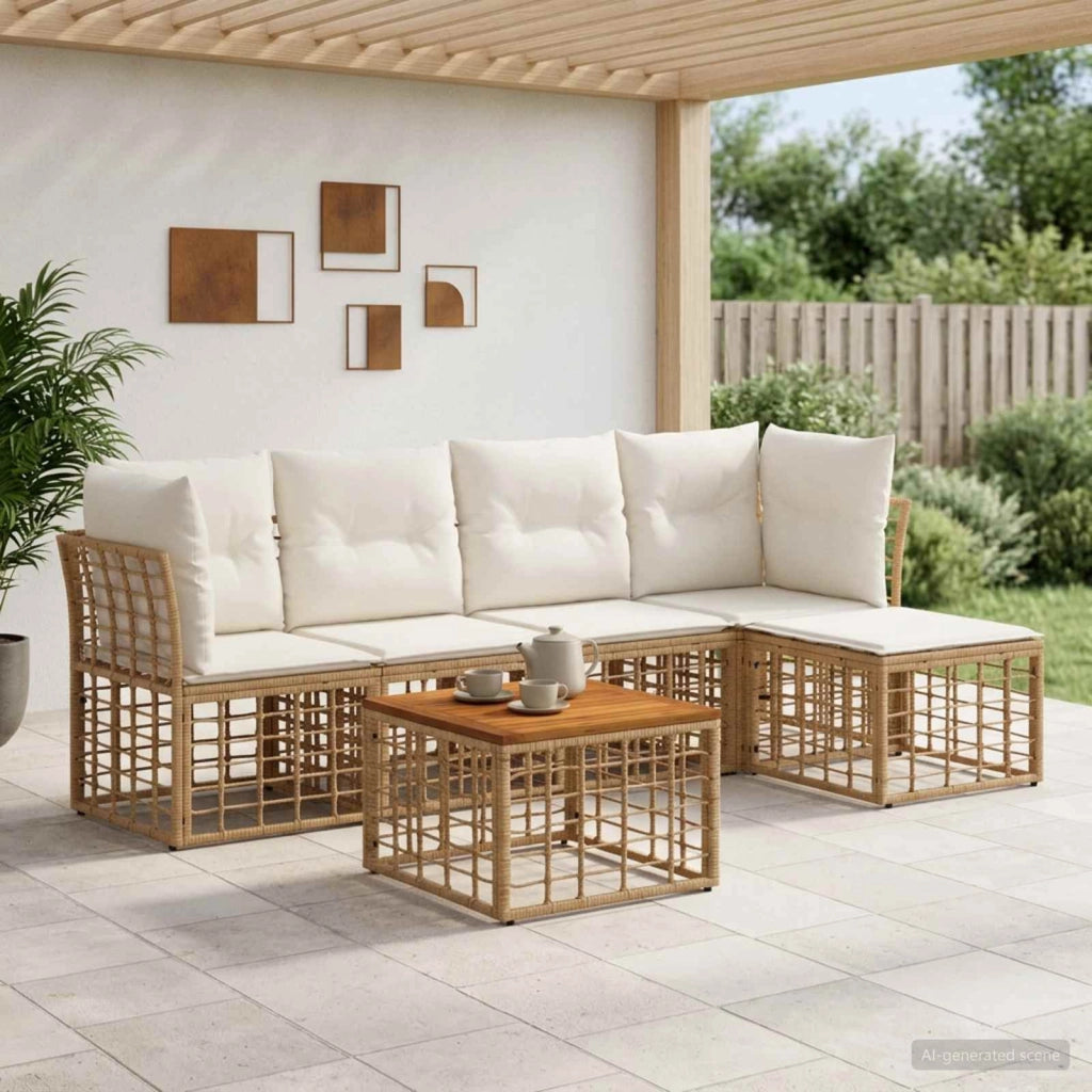 Set di divani da esterno 6 pz Naturale e Bianco Crema 3437462