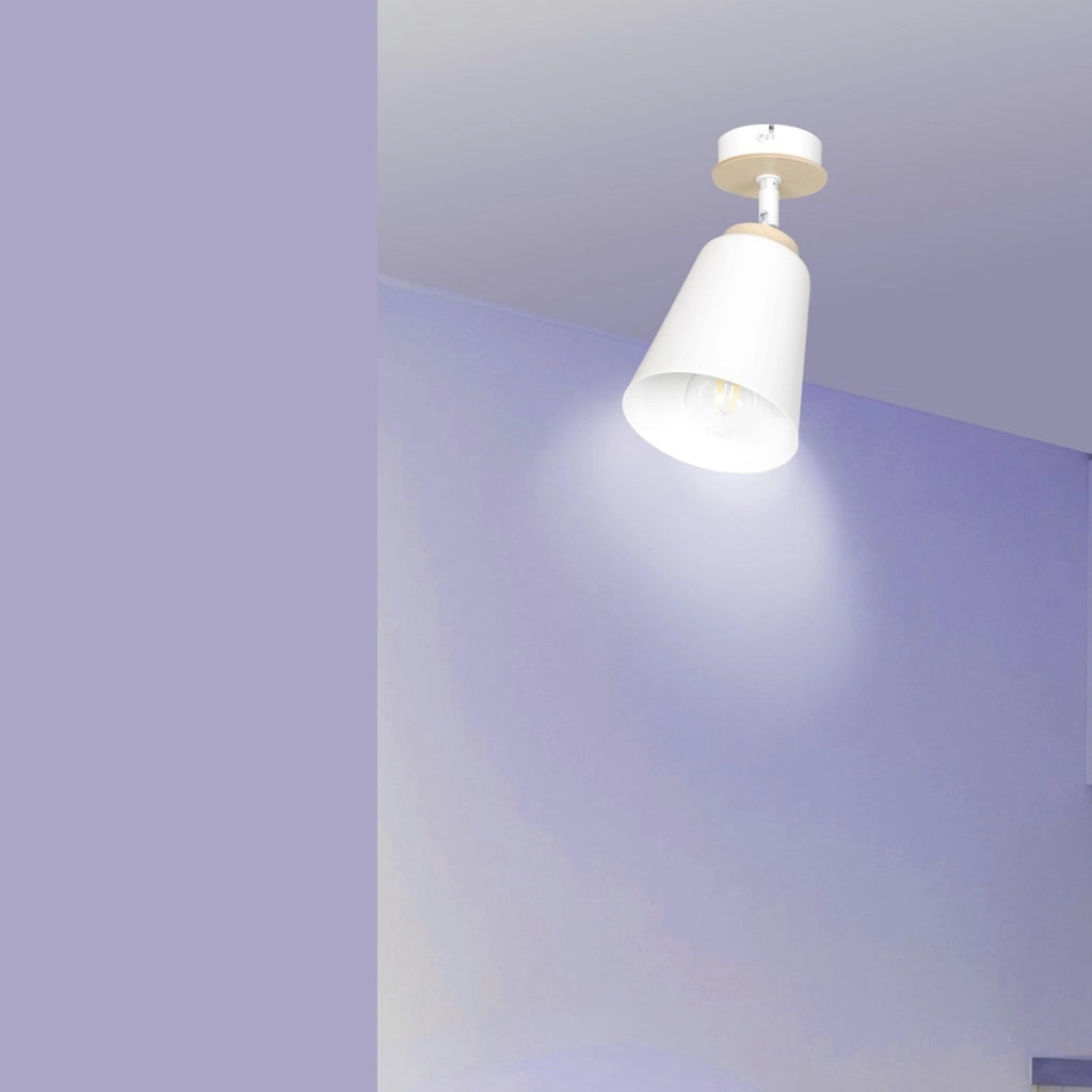 Lampada da soffitto ATLAS in acciaio bianco e legno