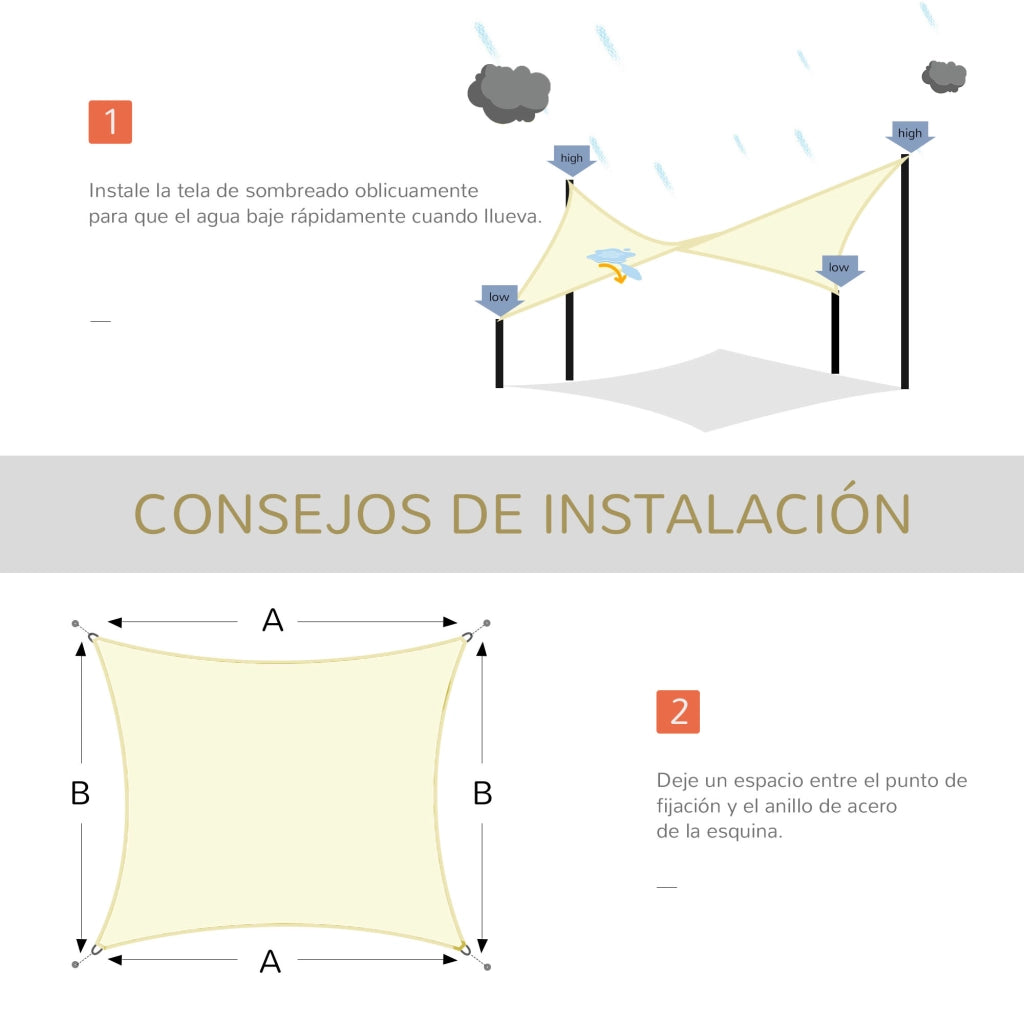 Tenda da sole rettangolare 4x3 m per giardino patio terrazza ¨C zephmum ¨C HDPE antiriflesso traspirante color crema