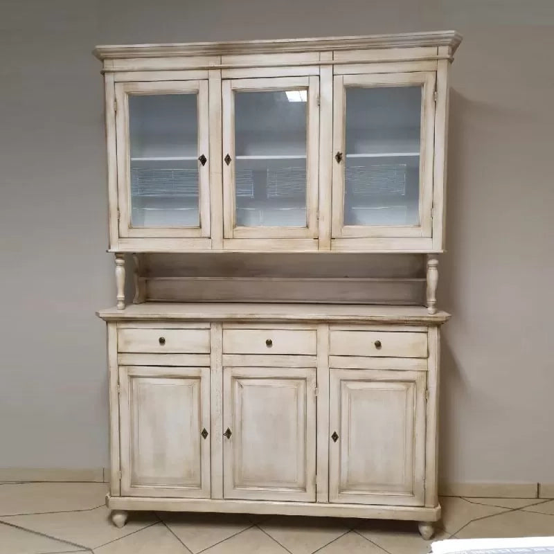 Cristalliera 3 porte legno shabby bianco invecchiato 150x43x208 - Mobili 2G