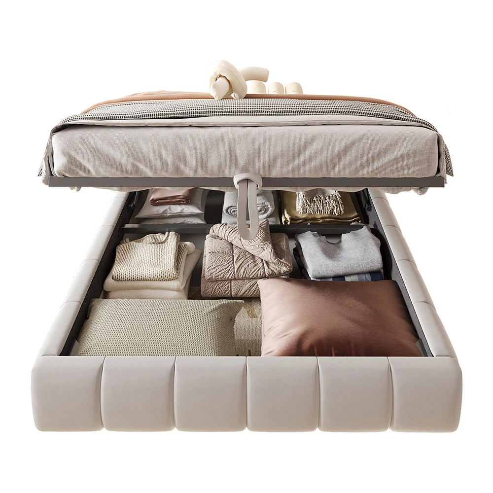 Letto-Xylo-140x200 cm-LED, idraulico, sospeso, beige
