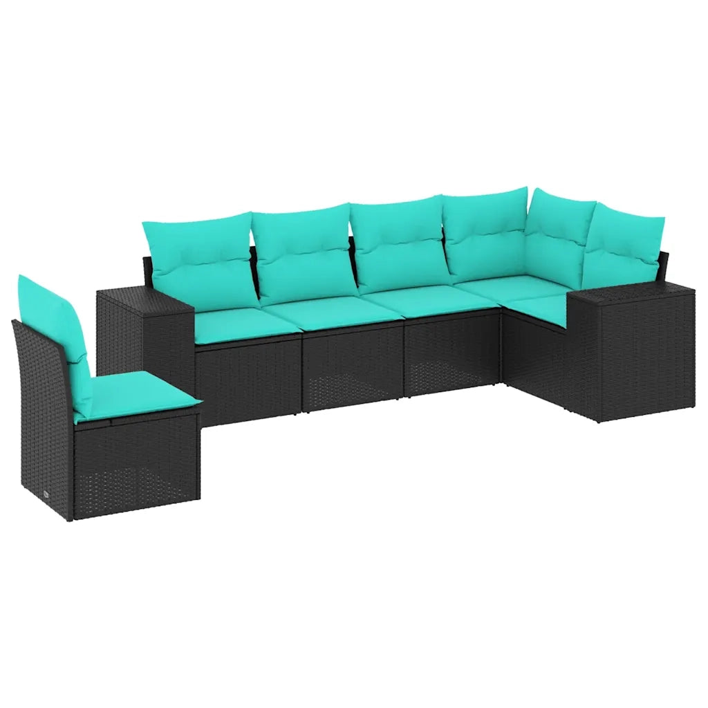 Set Divani da Giardino 6 pz con Cuscini Nero in Polyrattan 3222626
