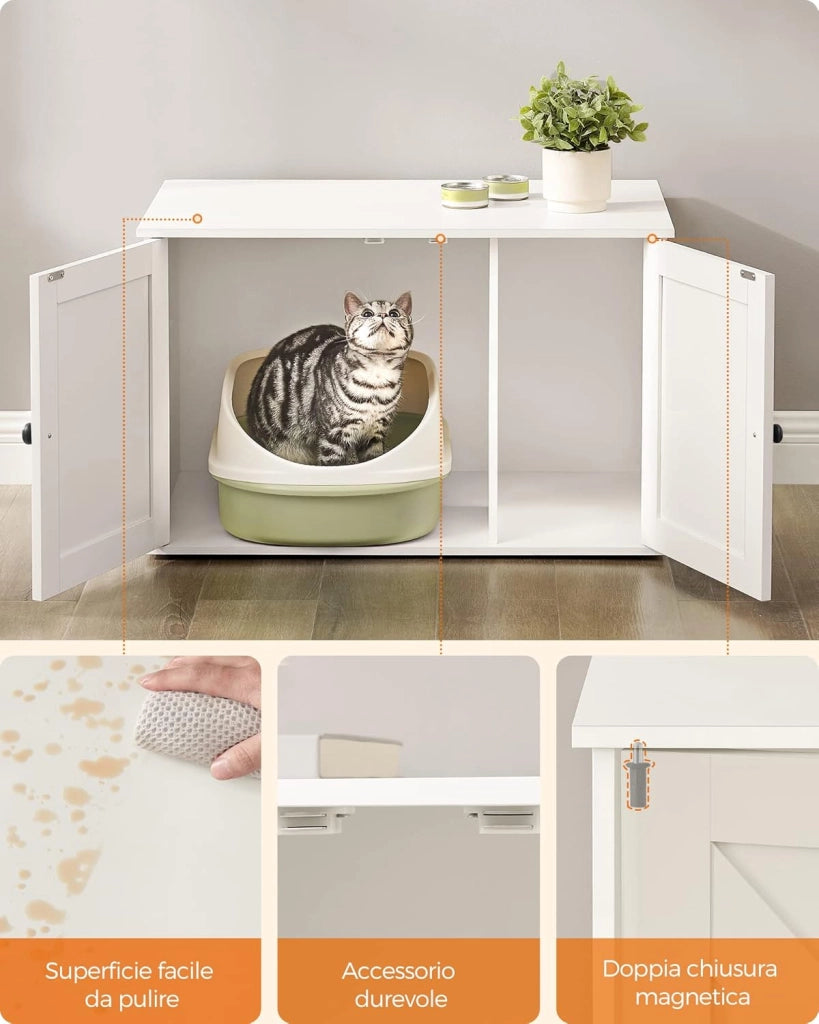 Feandrea Mobile Lettiera per Gatti con Divisorio Rimovibile, Cassetta per Gatti per Interno, Tavolino, 80 x 53 x 50 cm, Bianco PCL002W01